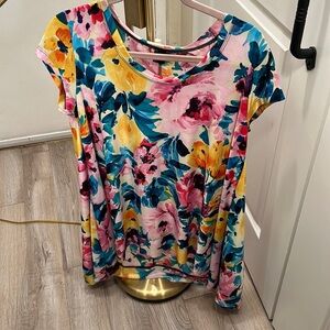 EUC: Ducci floral high/low tunic- XL short sleeve pink yellow blue
